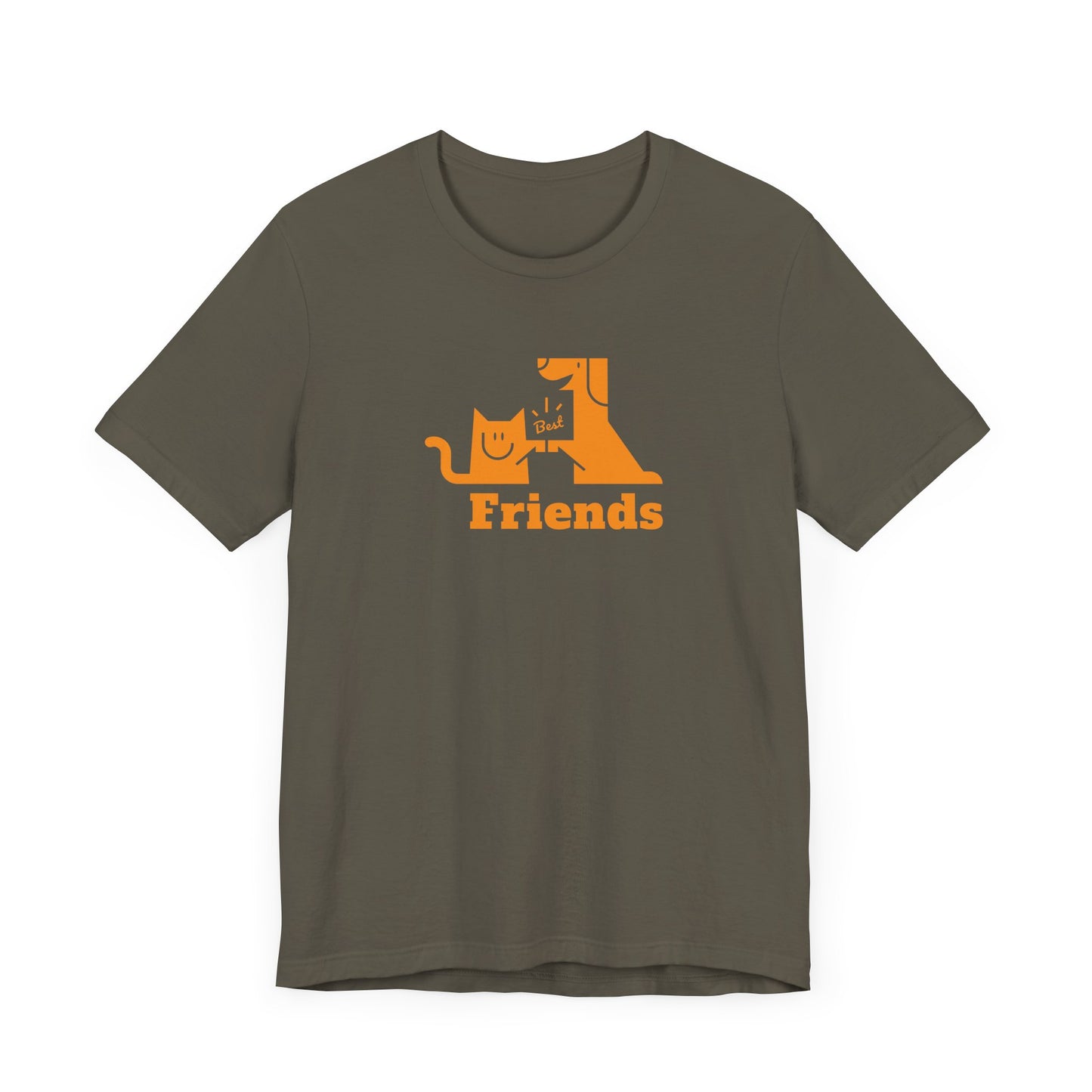 Unisex Jersey Short Sleeve Tee Cat & Dog Hi-5 Each Other Best Friends Orange Print