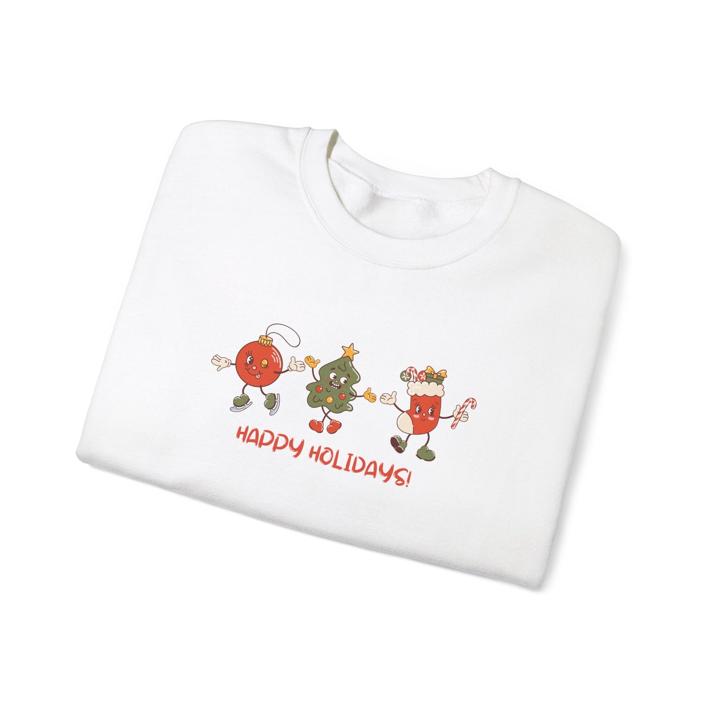 Unisex Heavy Blend Crewneck Sweatshirt Happy Holidays with Festive Characters 🎄✨🎉