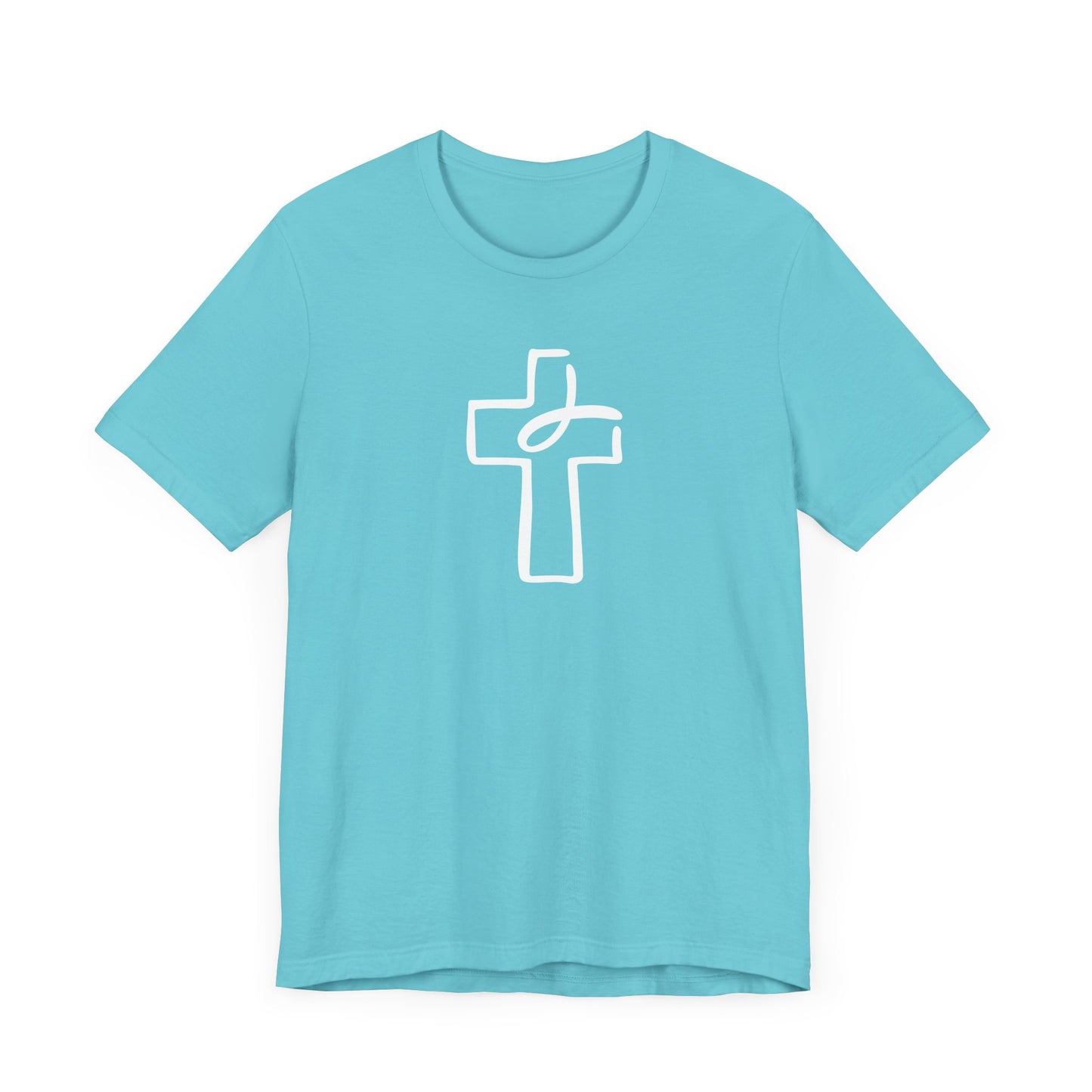 Crucifix Ichthys "Jesus Fish" White Print Unisex Jersey Short Sleeve Tee