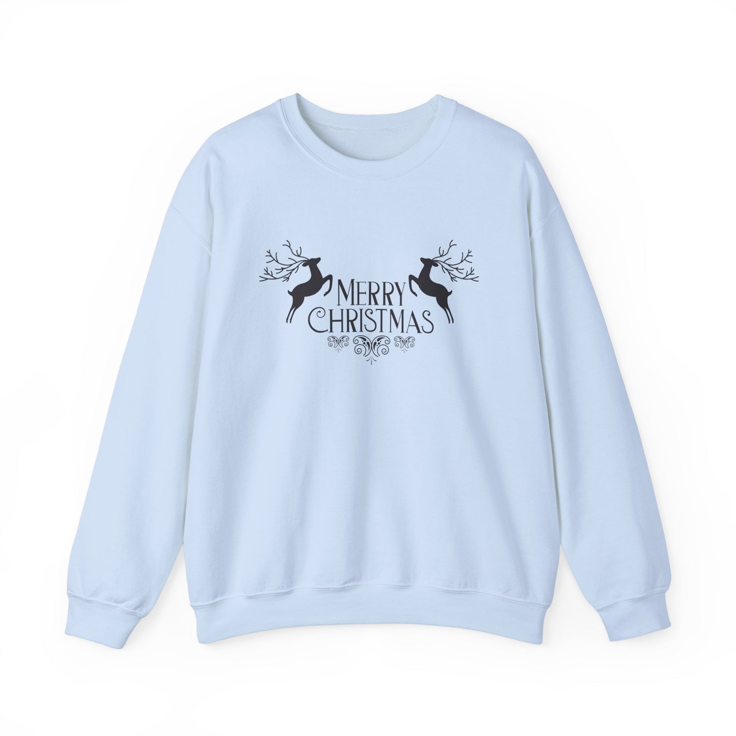 Unisex Heavy Blend Crewneck Sweatshirt Merry Christmas with Reindeer Motif 🎄🦌✨