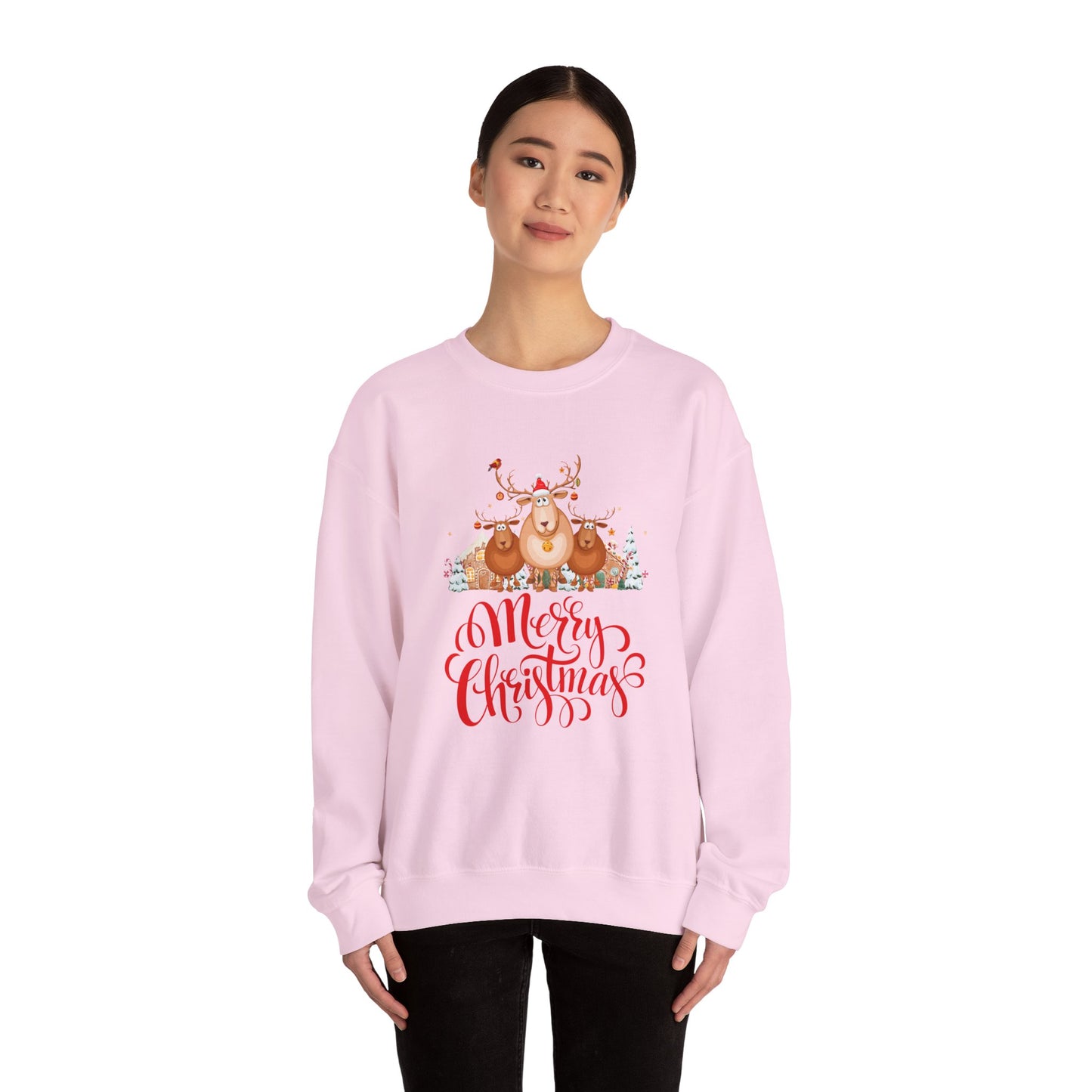 Unisex Heavy Blend Crewneck Sweatshirt Merry Christmas with Reindeer 🎄🦌✨