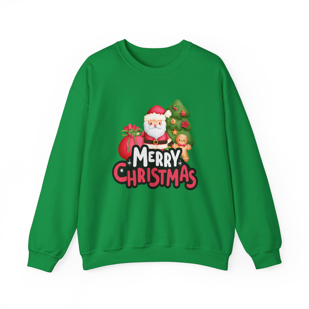 Unisex Heavy Blend Crewneck Sweatshirt  Merry Christmas with Santa & Gingerbread Man 🎅🍪✨