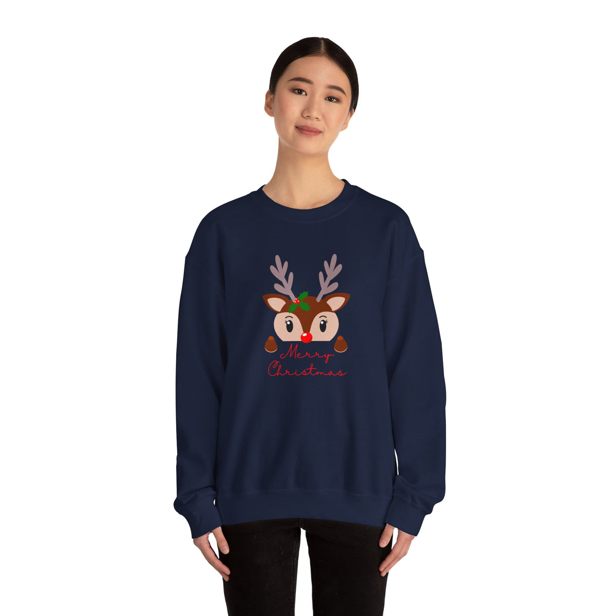 Unisex Heavy Blend Crewneck Sweatshirt Adorable Baby Deer Merry Christmas 🎄🦌✨