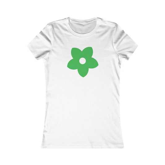 Women's Favorite T-Shirt "Petals of Joy" Playful 5-Petal Flower Design Green Print