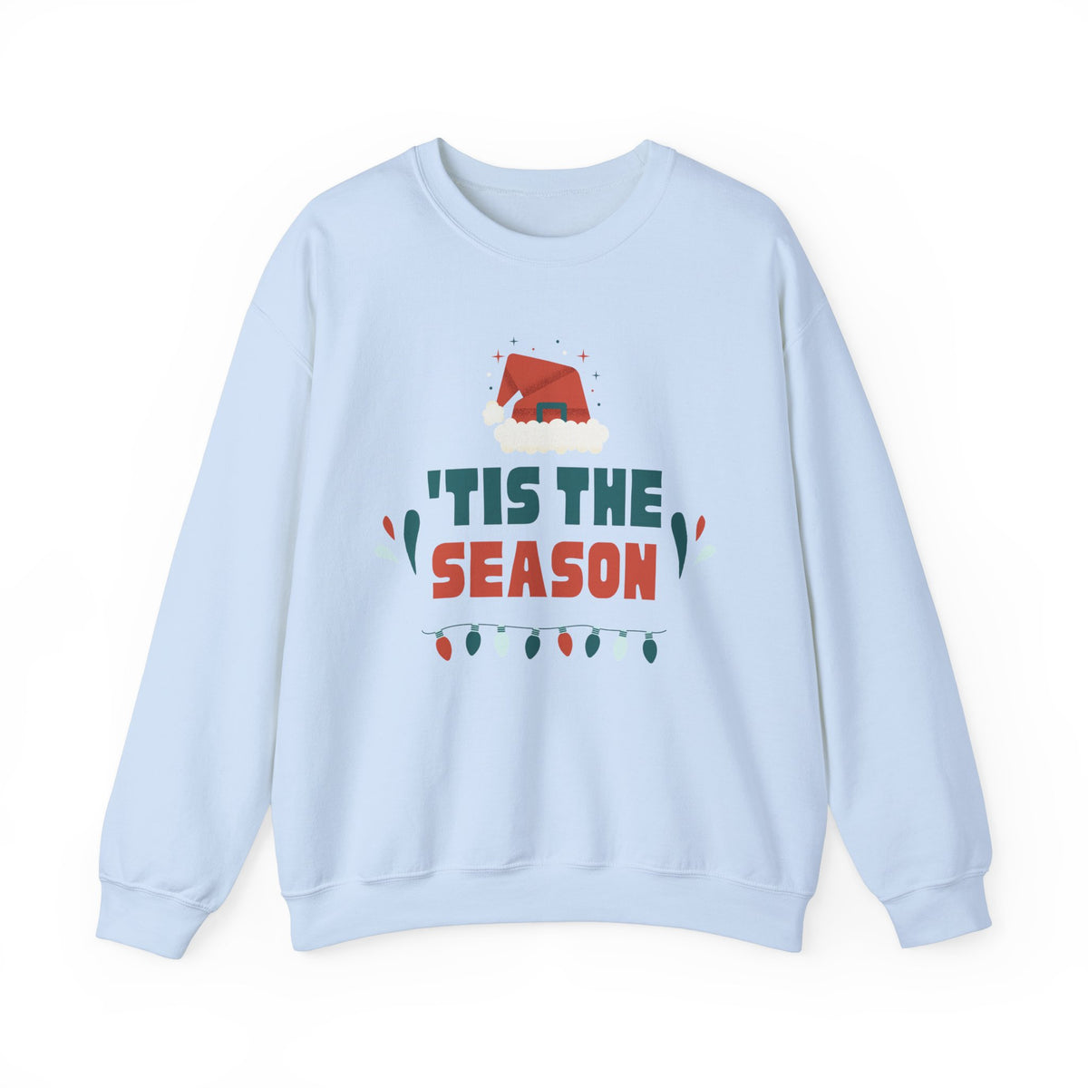 Unisex Heavy Blend Crewneck Sweatshirt 'Tis The Season To Be Jolly with Santa Hat & Lights 🎄✨
