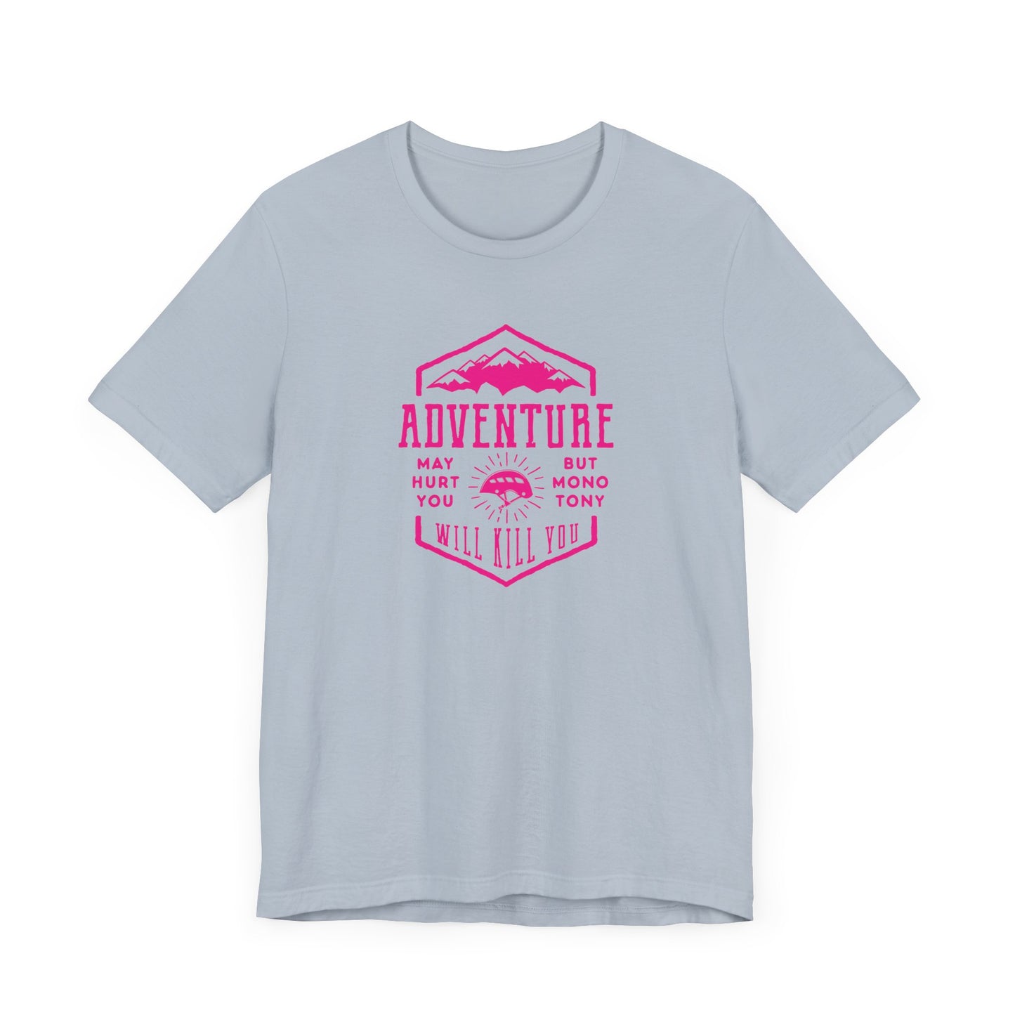 Unisex Jersey Short Sleeve Tee "Adventure" Pink Print