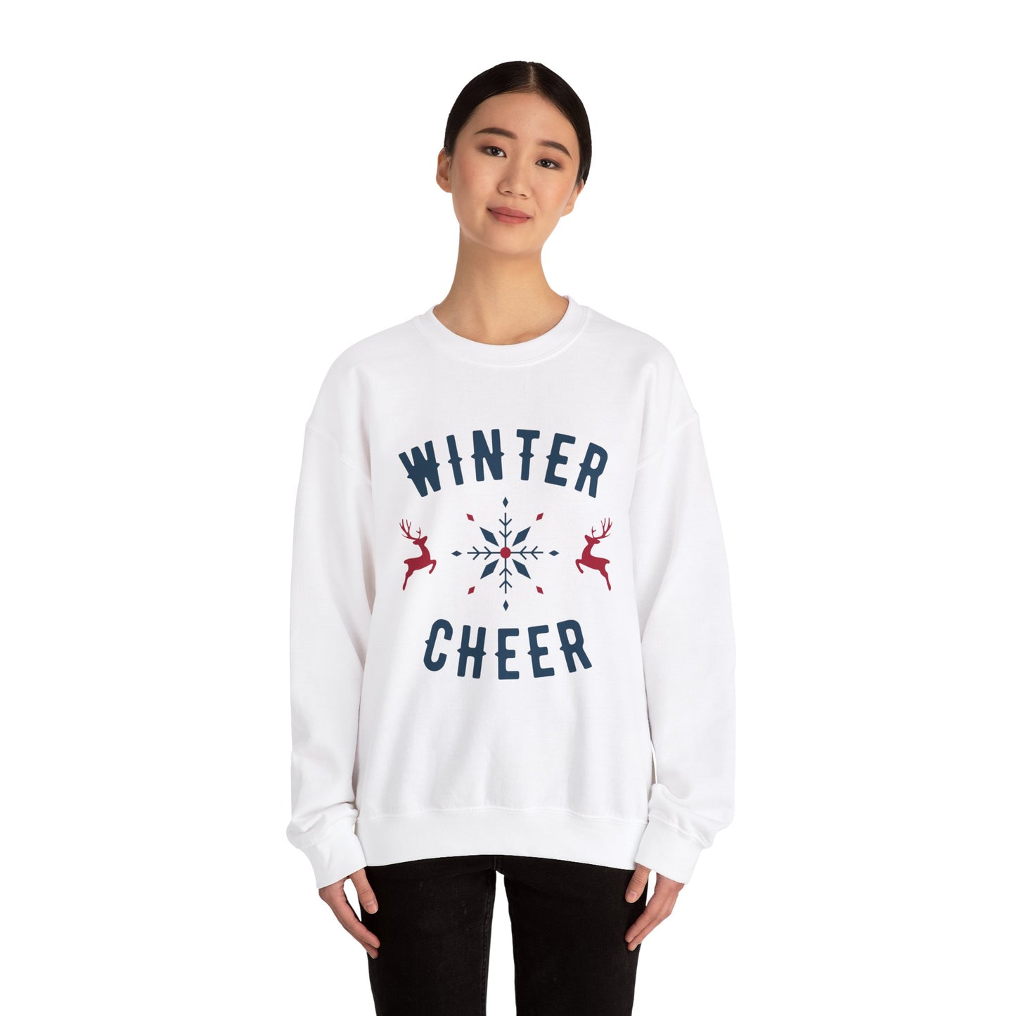 Unisex Heavy Blend Crewneck Sweatshirt Winter Cheer Snowflake & Reindeer ❄️🦌✨