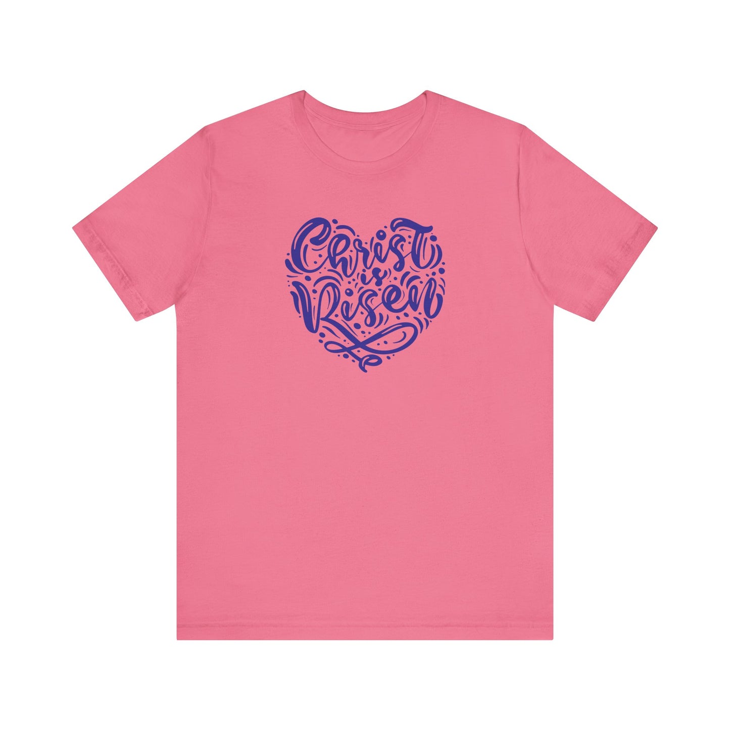 Christ is Risen Heart Shaped Navy Print Unisex Jersey Short Sleeve Tee