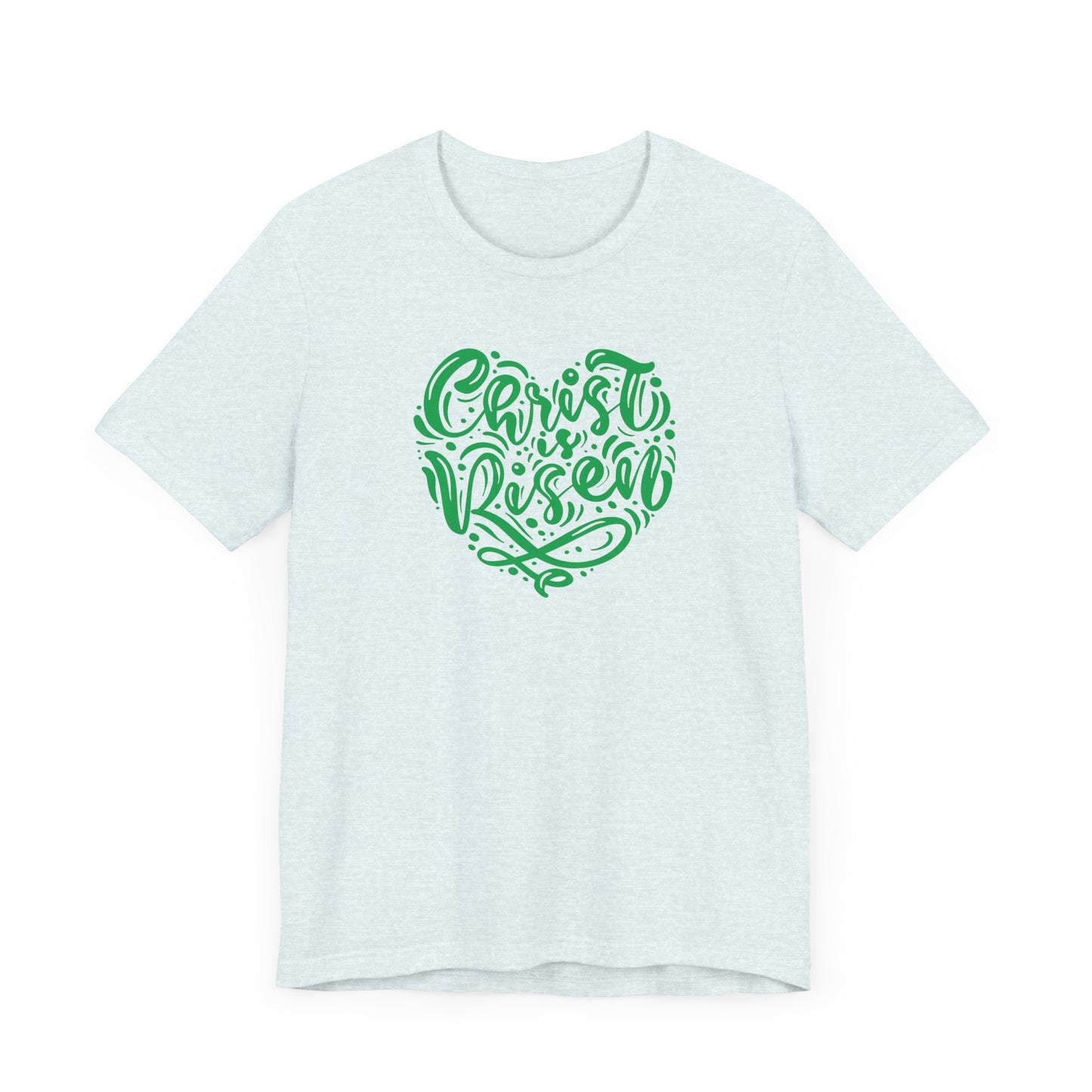 Unisex Jersey Short Sleeve Tee Easter 'Christ is Risen' Heart Shaped Green Print