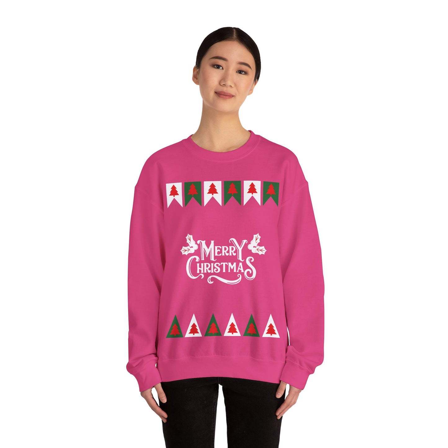 Unisex Heavy Blend Crewneck Sweatshirt Merry Christmas with Tree Border 🎄✨