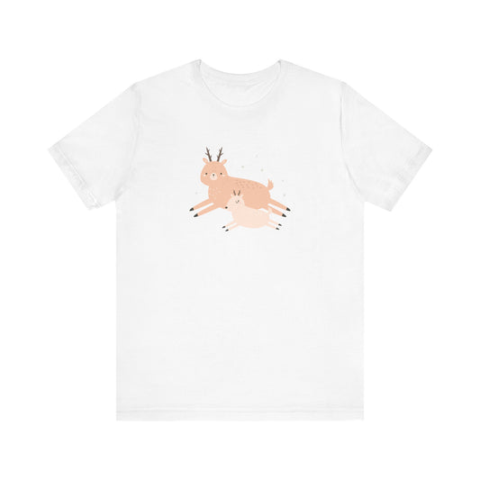 Unisex Jersey Short Sleeve Tee Springtime Love Supermom Reindeer & Baby Fawn Tee - Perfect Mother's Day Gift