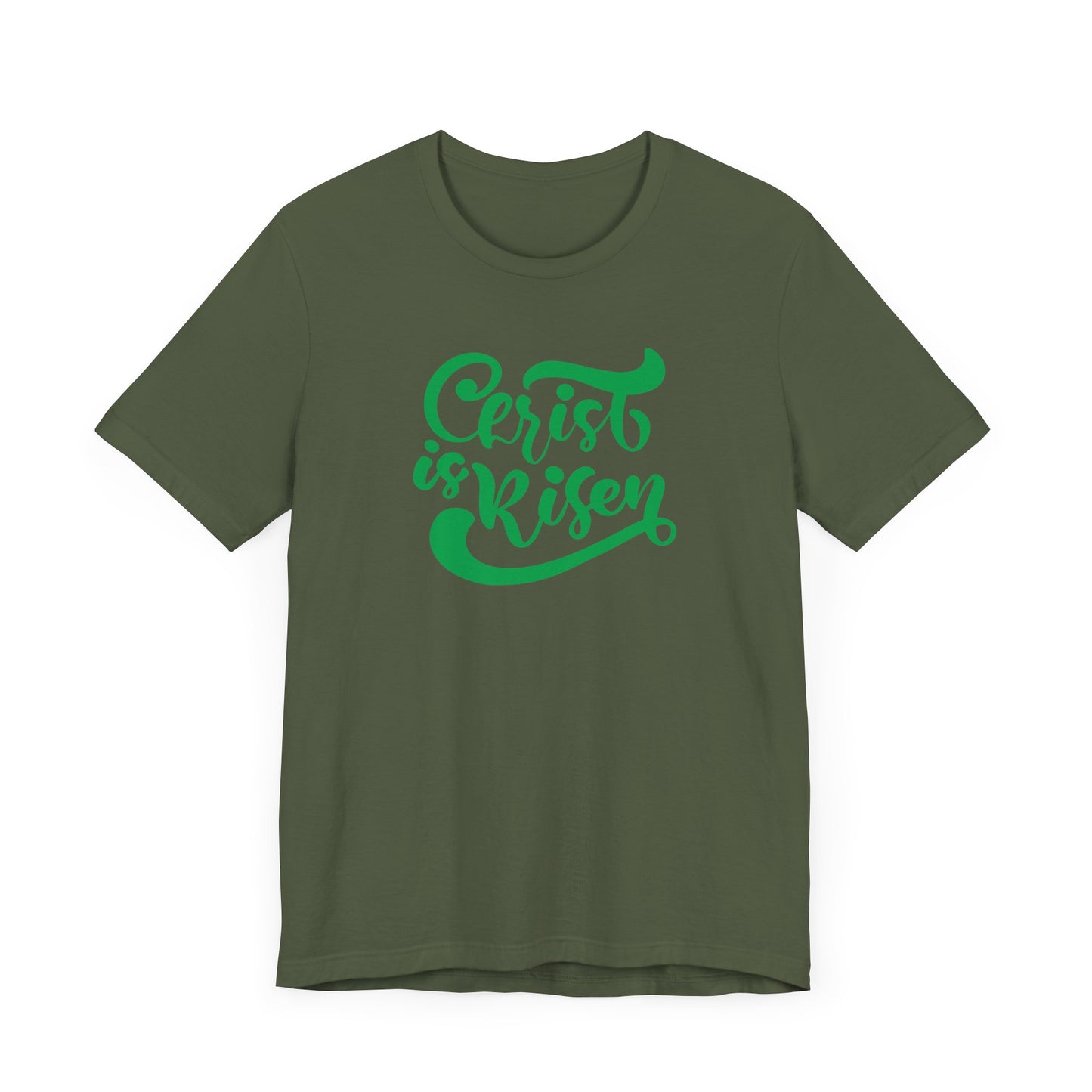 Unisex Jersey Short Sleeve Tee Easter 'Christ is Risen' Green Print