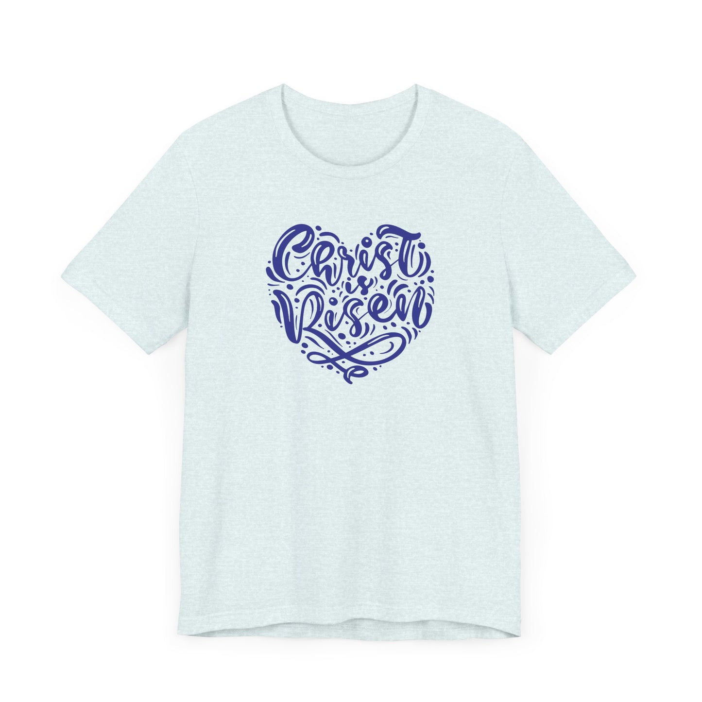 Unisex Jersey Short Sleeve Tee Easter 'Christ is Risen' Heart Shaped Navy Print