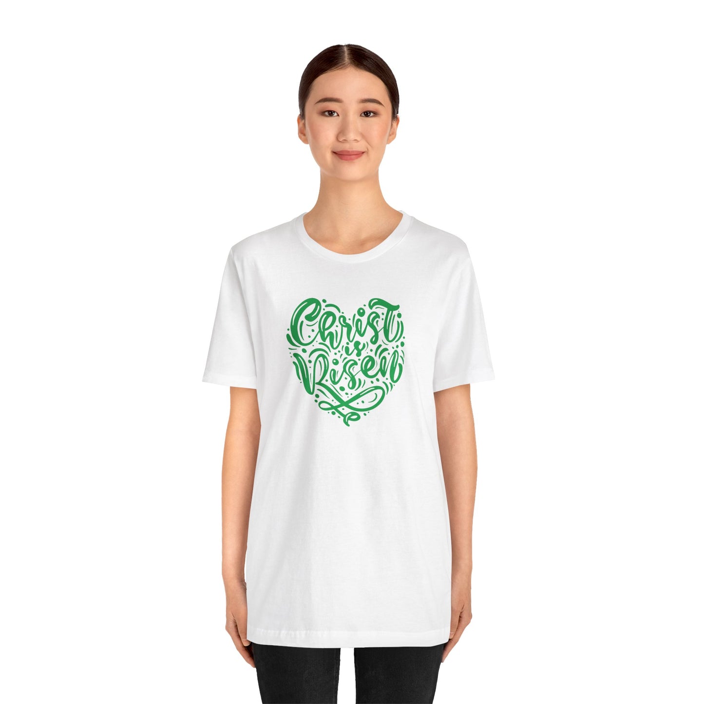 Christ is Risen Heart Shaped Green Print Unisex Jersey Short Sleeve Tee