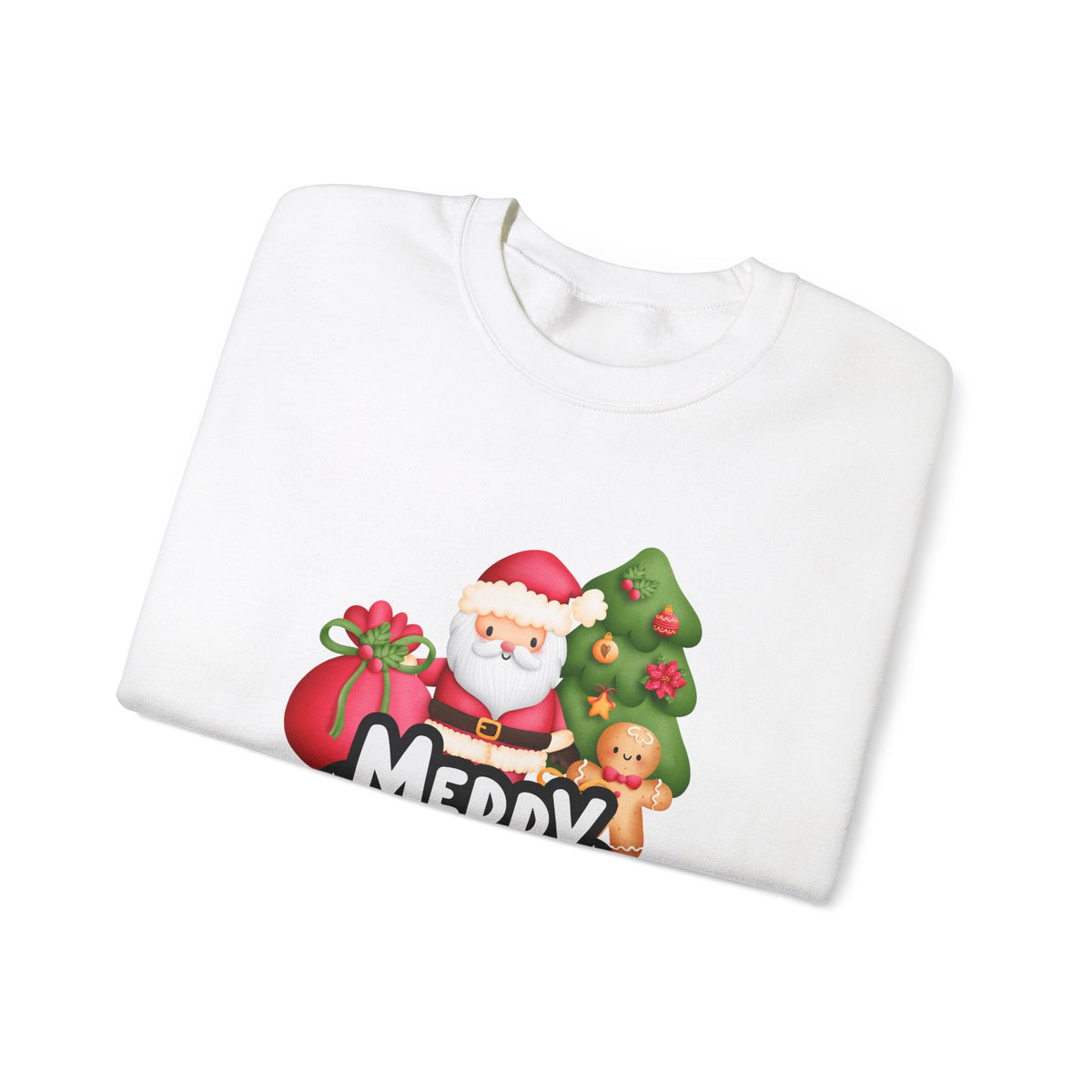 Unisex Heavy Blend Crewneck Sweatshirt  Merry Christmas with Santa & Gingerbread Man 🎅🍪✨
