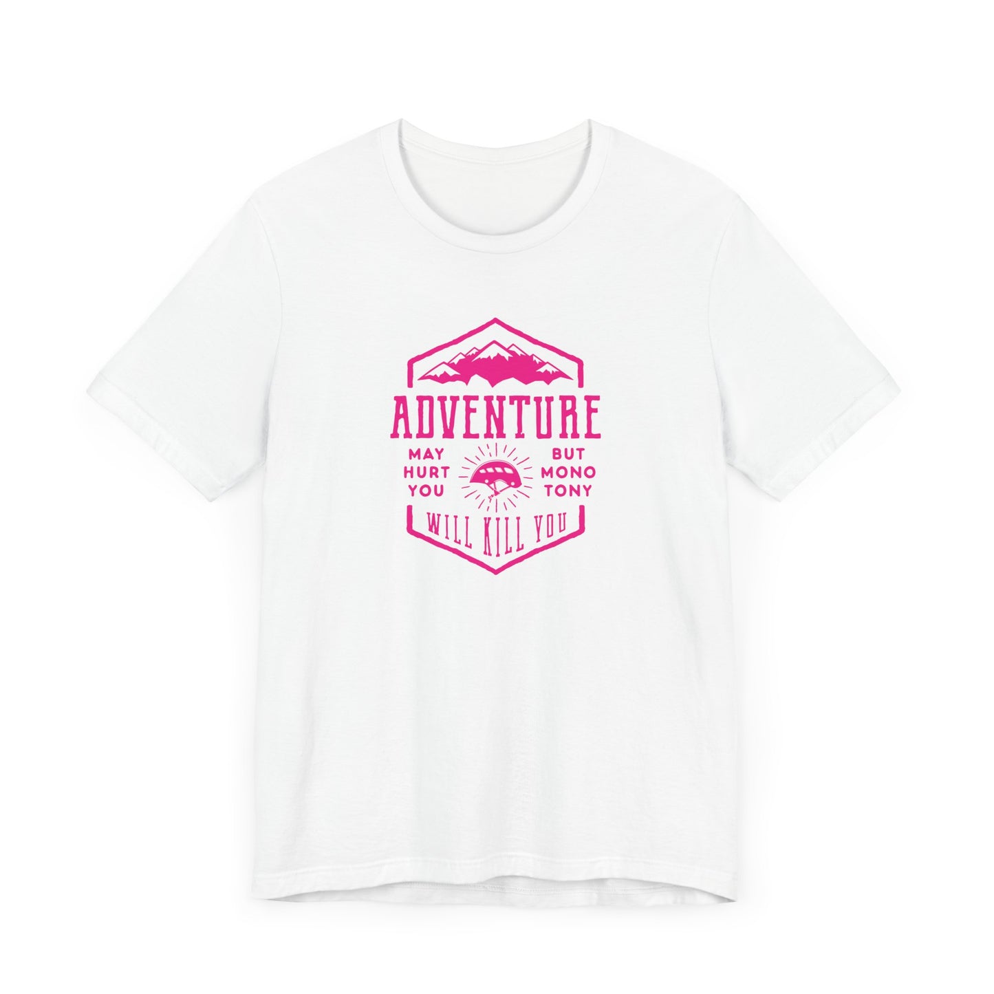 Unisex Jersey Short Sleeve Tee "Adventure" Pink Print