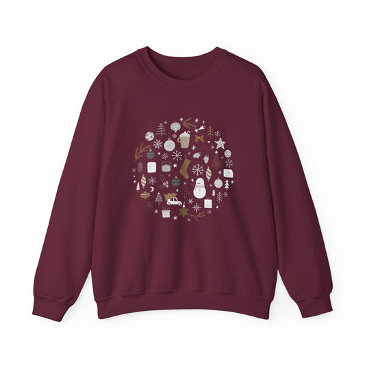 Unisex Heavy Blend Crewneck Sweatshirt Festive Holiday Round Collage 🎄☃️❄️
