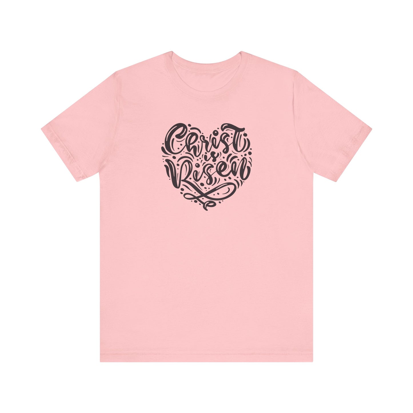 Unisex Jersey Short Sleeve Tee Easter 'Christ is Risen' Heart Shaped Black Print