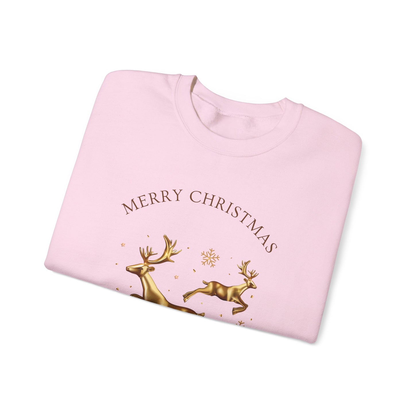 Unisex Heavy Blend Crewneck Sweatshirt Leaping Gold Reindeer 🎄✨ Merry Christmas & Happy New Year