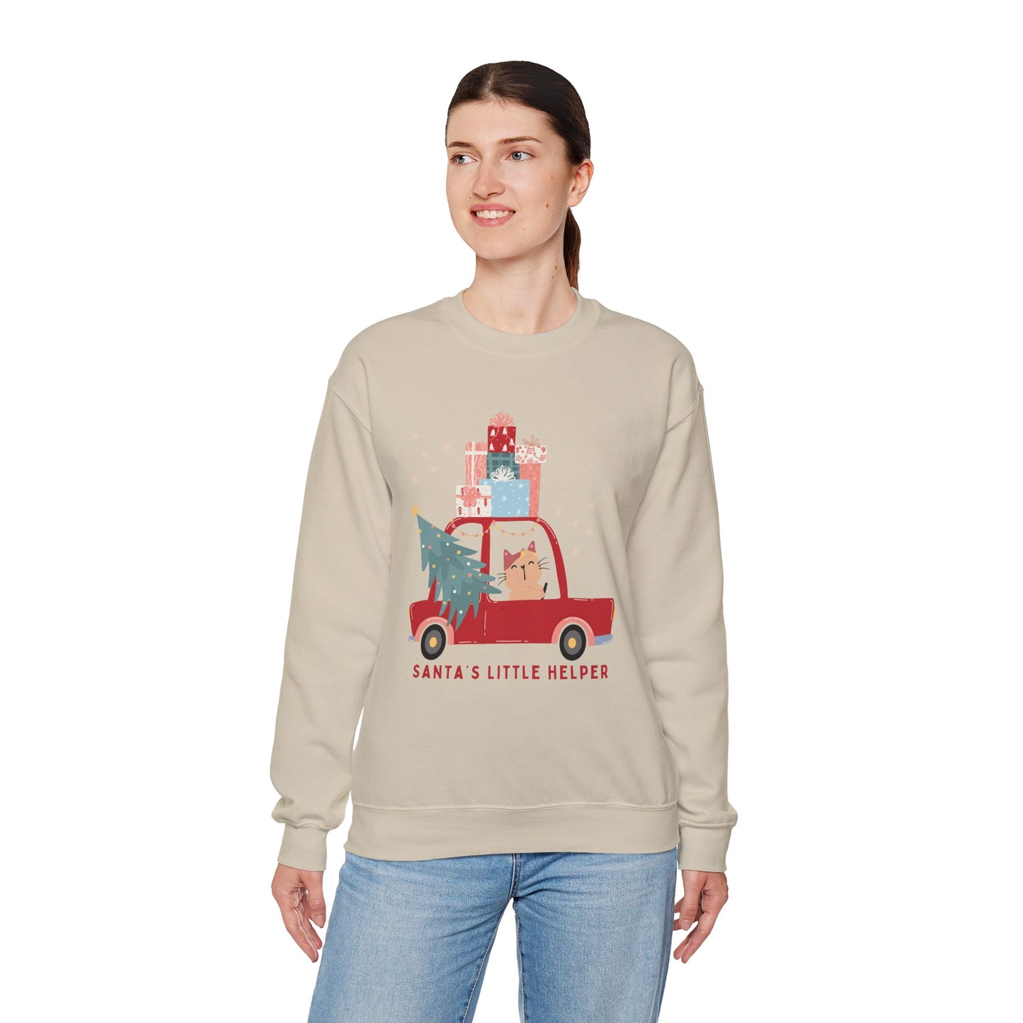 Santa's Little Helper Cat Driving 🎄🚗🐱 Unisex Heavy Blend Crewneck Sweatshirt