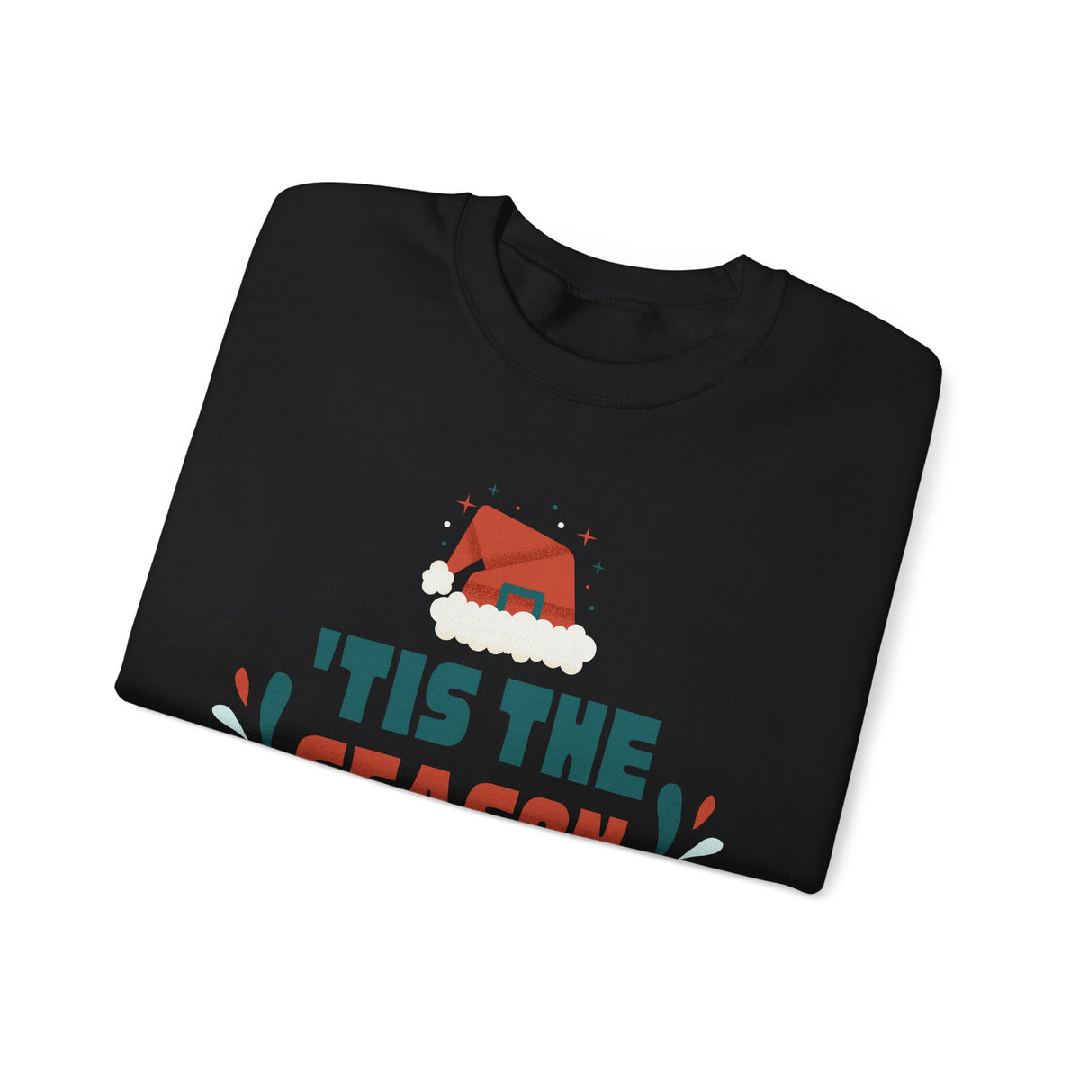 Unisex Heavy Blend Crewneck Sweatshirt 'Tis The Season To Be Jolly with Santa Hat & Lights 🎄✨