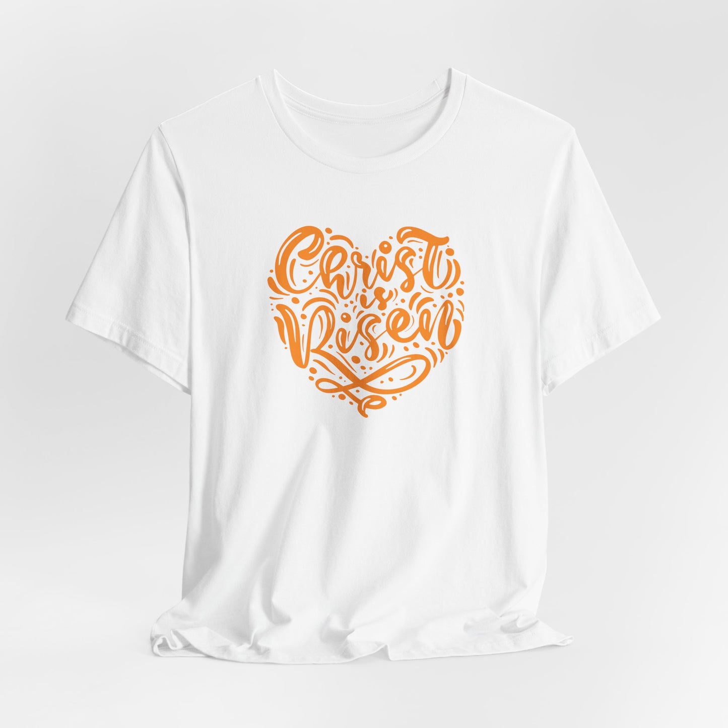 Christ is Risen Heart Shaped Orange Print Unisex Jersey Short Sleeve Tee
