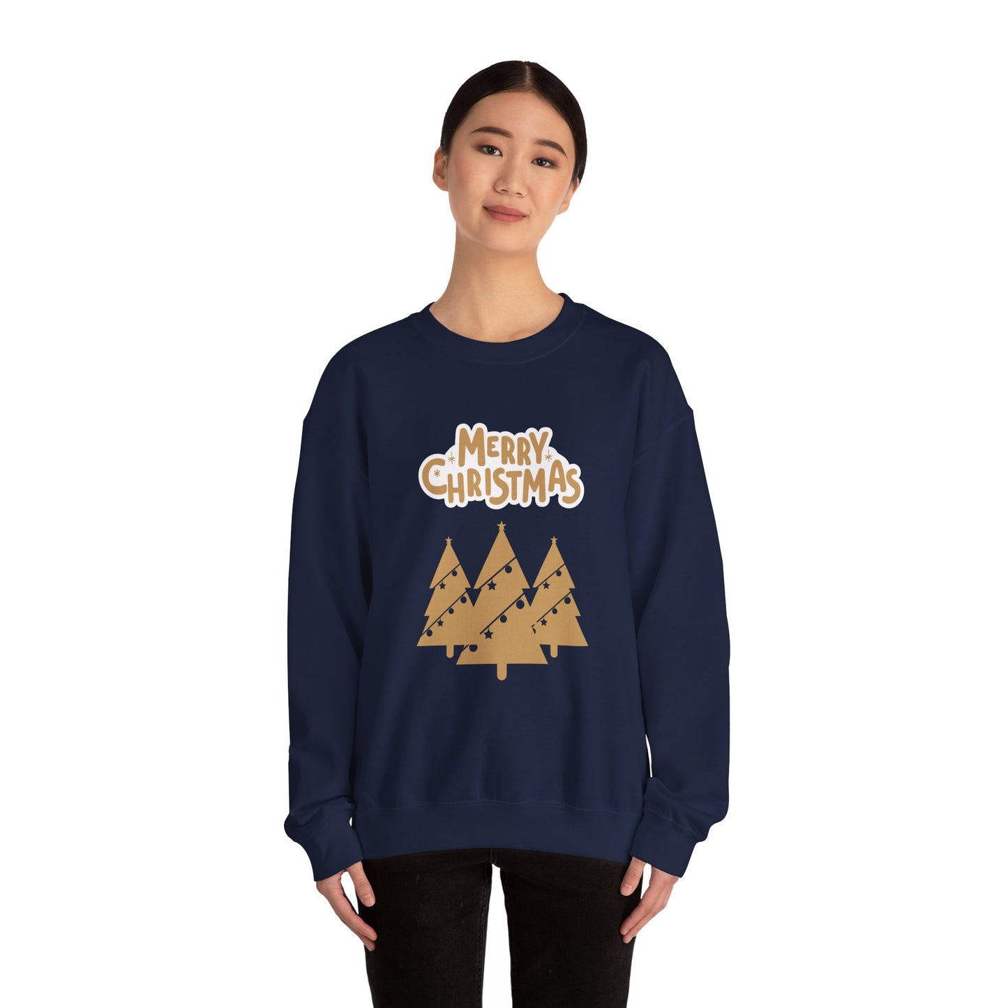 Unisex Heavy Blend Crewneck Sweatshirt Merry Christmas Gold Trees 🎄✨💛