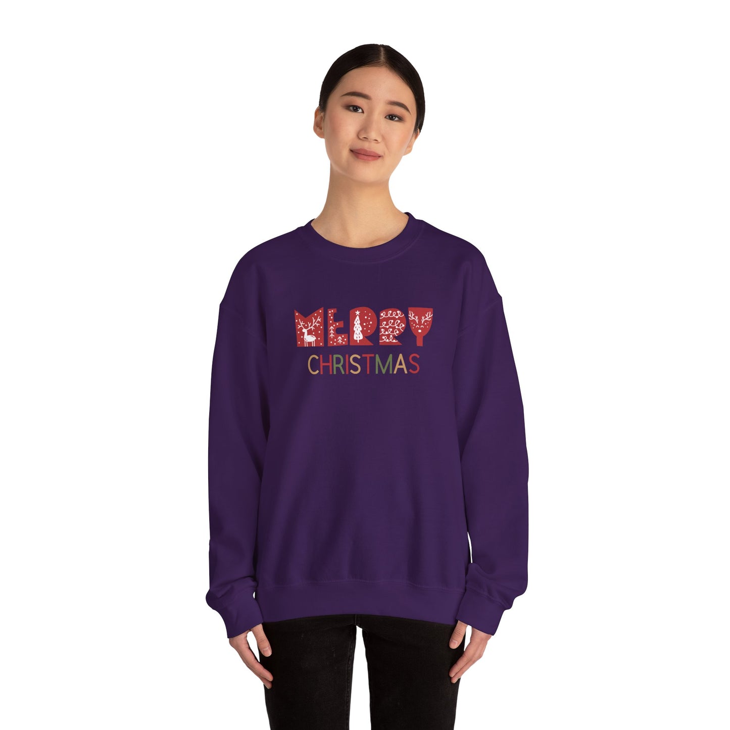 Unisex Heavy Blend Crewneck Sweatshirt Merry Christmas with Colorful Elements 🎄✨