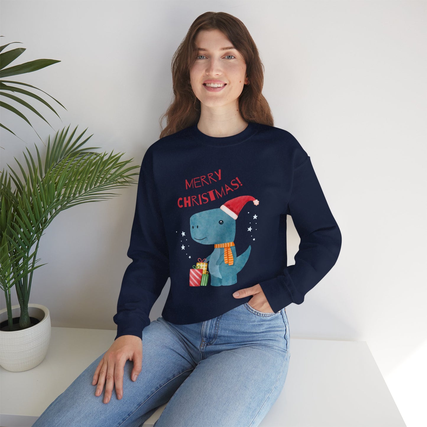 Merry Christmas Dino 🎄🦖🎁 Unisex Heavy Blend Crewneck Sweatshirt