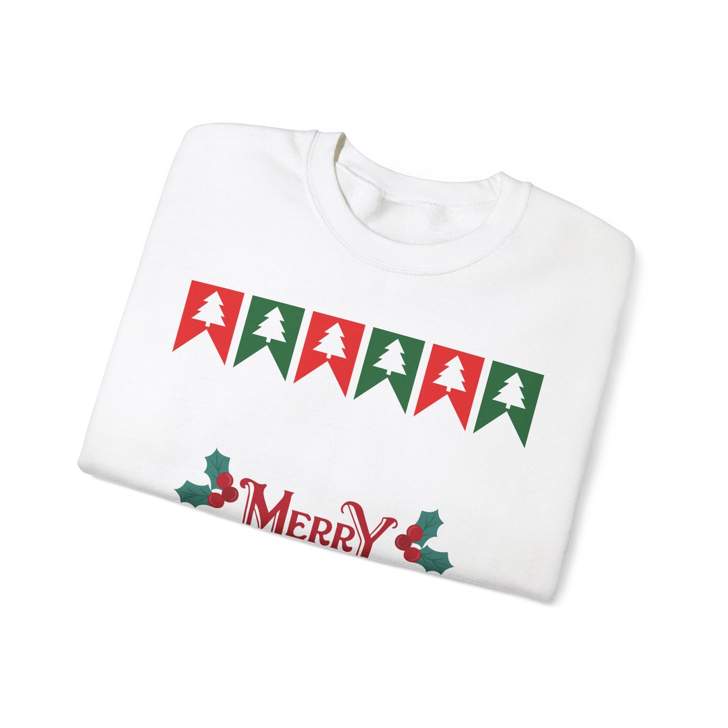 Unisex Heavy Blend Crewneck Sweatshirt Merry Christmas with Tree Border 🎄✨