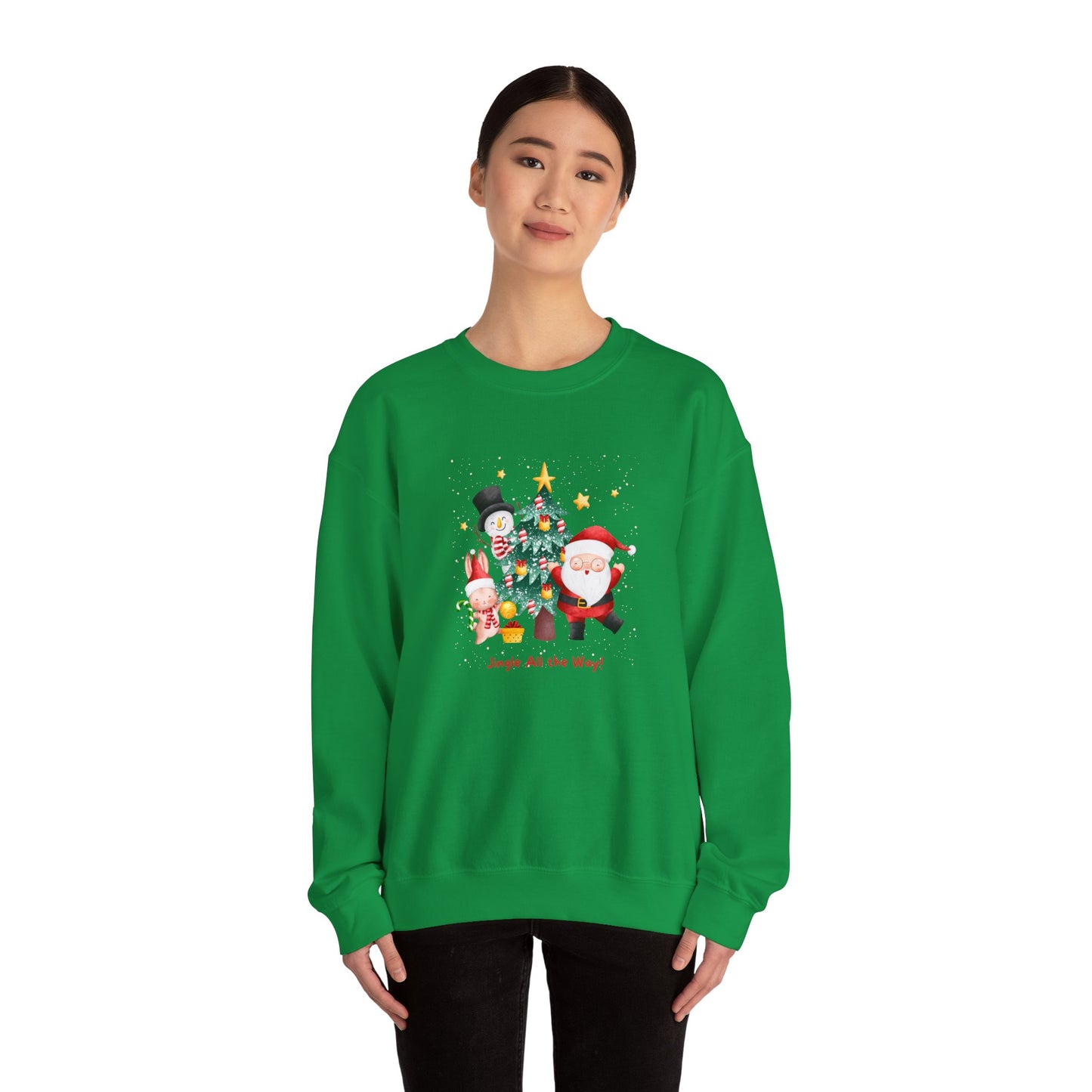 Unisex Heavy Blend Crewneck Sweatshirt Jingle All The Way with Santa and the crew 🎄⛄️✨