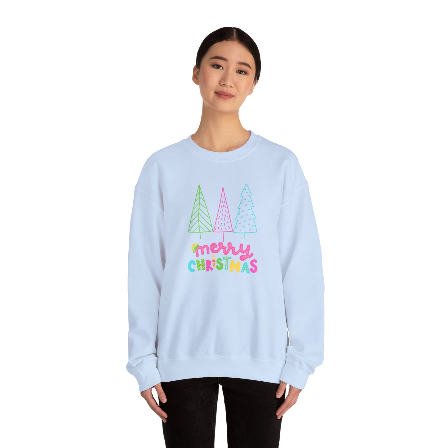 Unisex Heavy Blend Crewneck Sweatshirt Neon Christmas Trees 🎄✨🌈