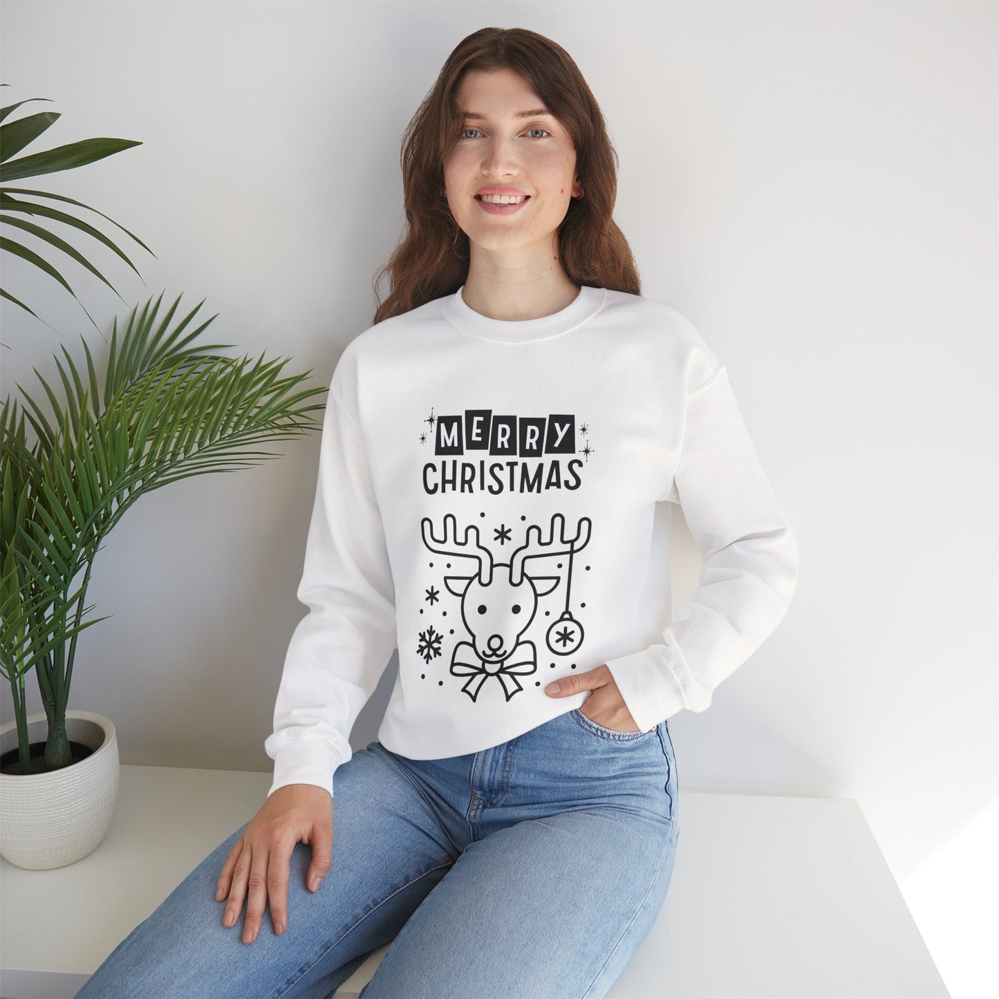 Merry Christmas Reindeer 🎄🦌✨ Unisex Heavy Blend Crewneck Sweatshirt
