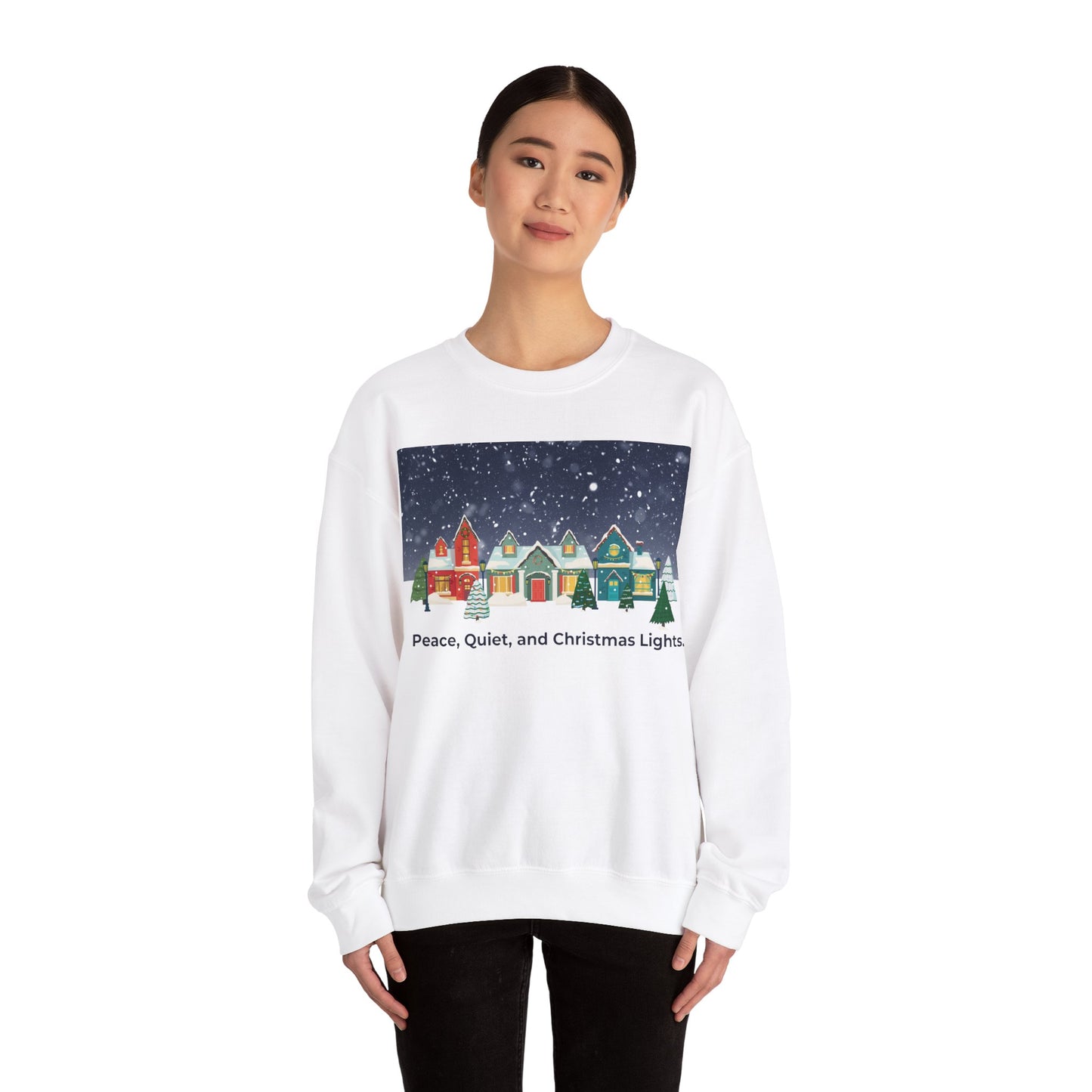 Unisex Heavy Blend Crewneck Sweatshirt Peace, Quiet, and Christmas Lights 🎄❄️✨