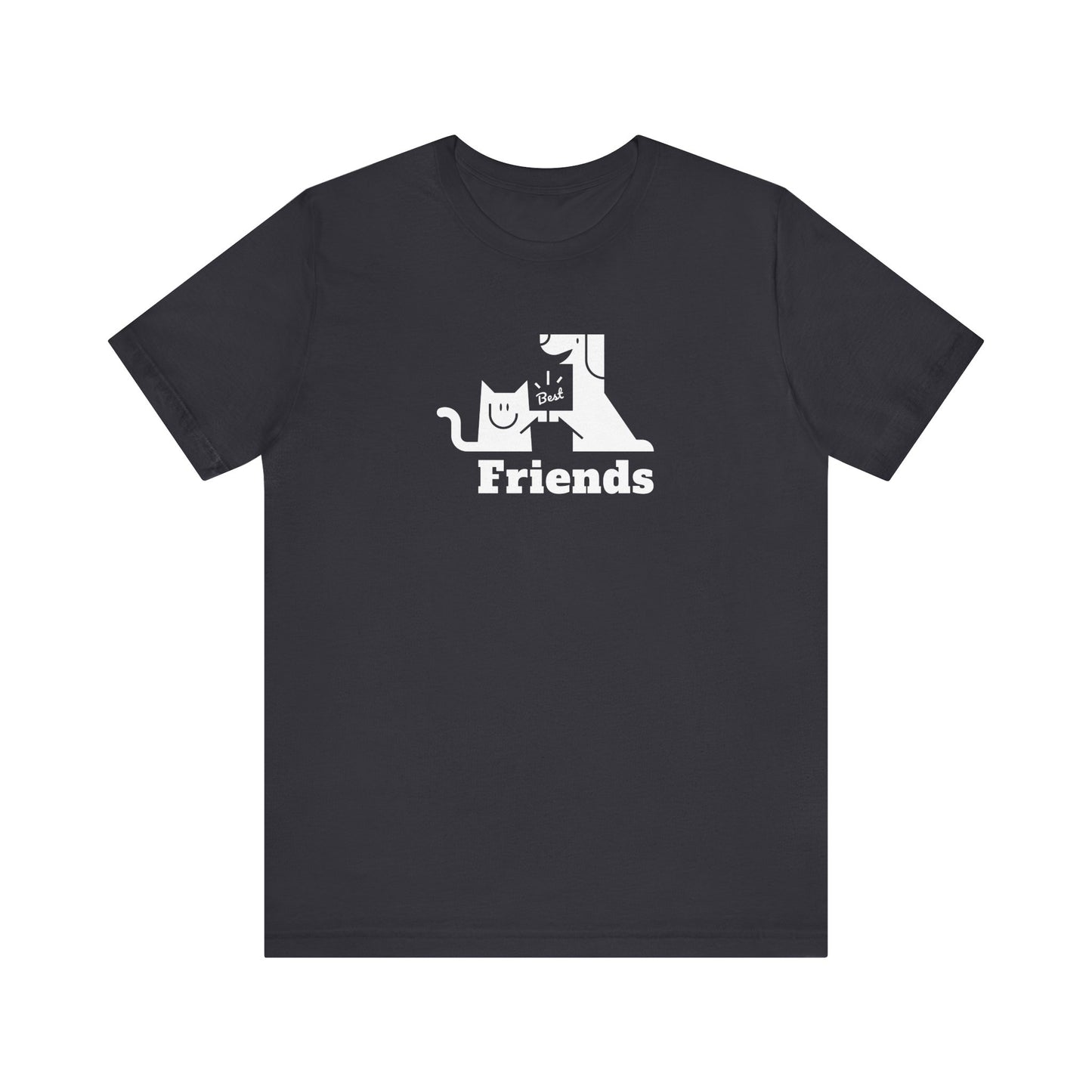 Cat & Dog Hi-5 Each Other Best Friends White Print Unisex Jersey Short Sleeve Tee