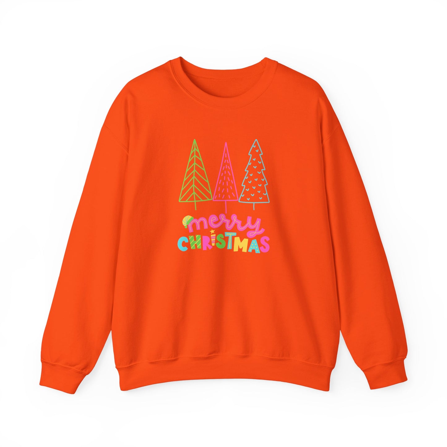 Unisex Heavy Blend Crewneck Sweatshirt Neon Christmas Trees 🎄✨🌈