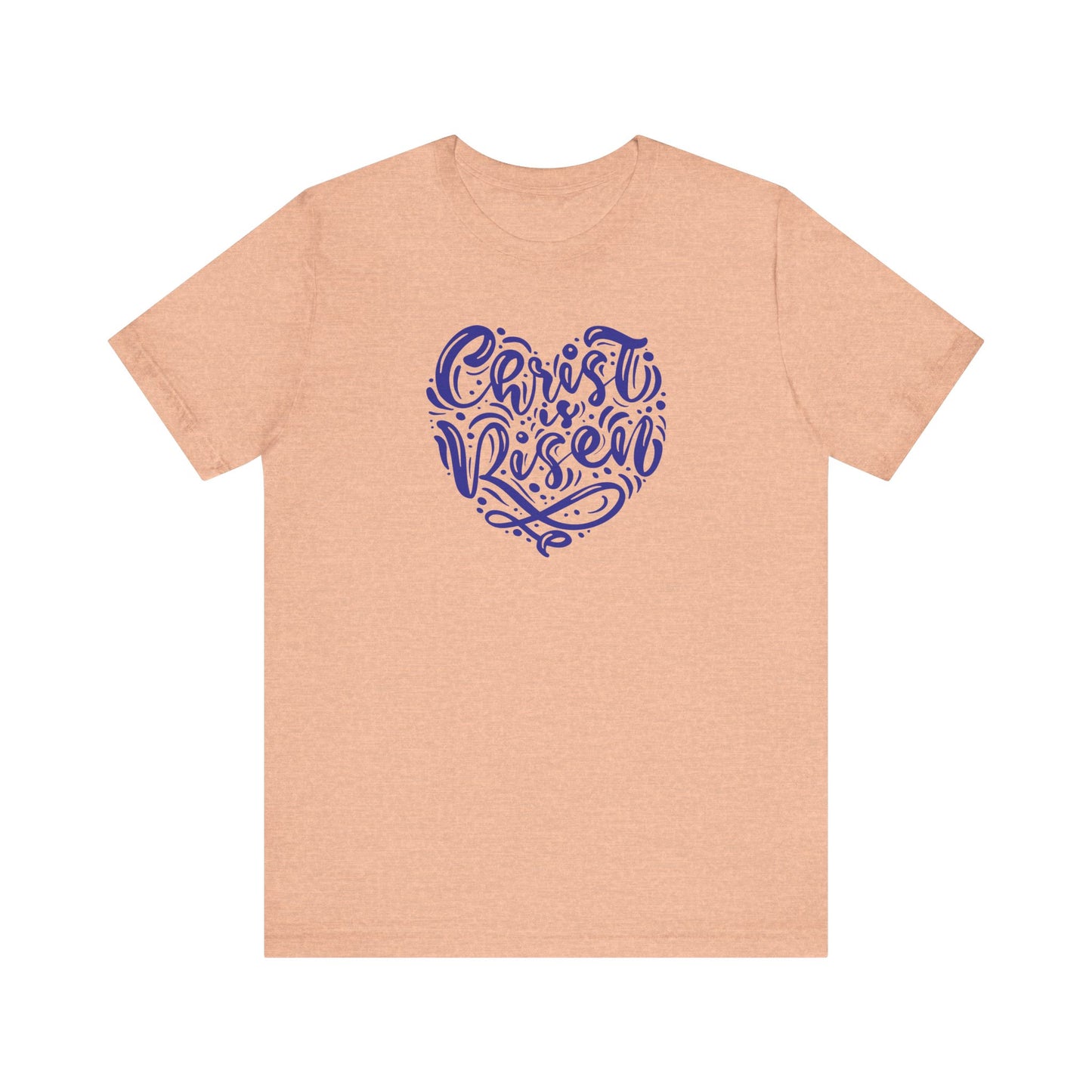 Unisex Jersey Short Sleeve Tee Easter 'Christ is Risen' Heart Shaped Navy Print