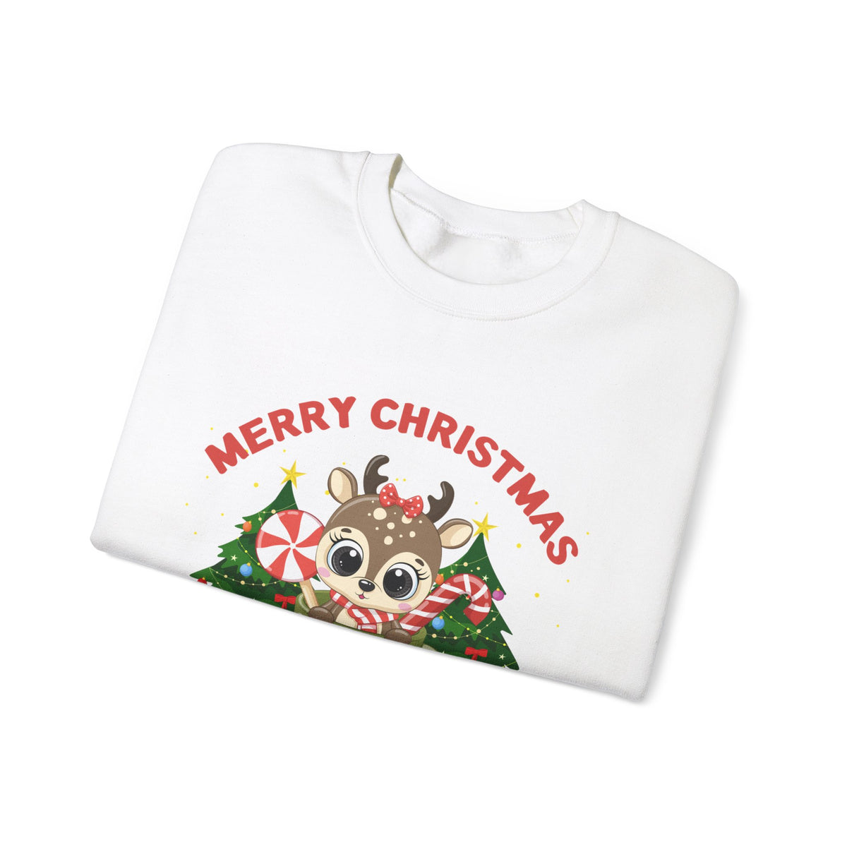 Unisex Heavy Blend Crewneck Sweatshirt Baby Deer in a Mug Merry Christmas 🎄☕🍭