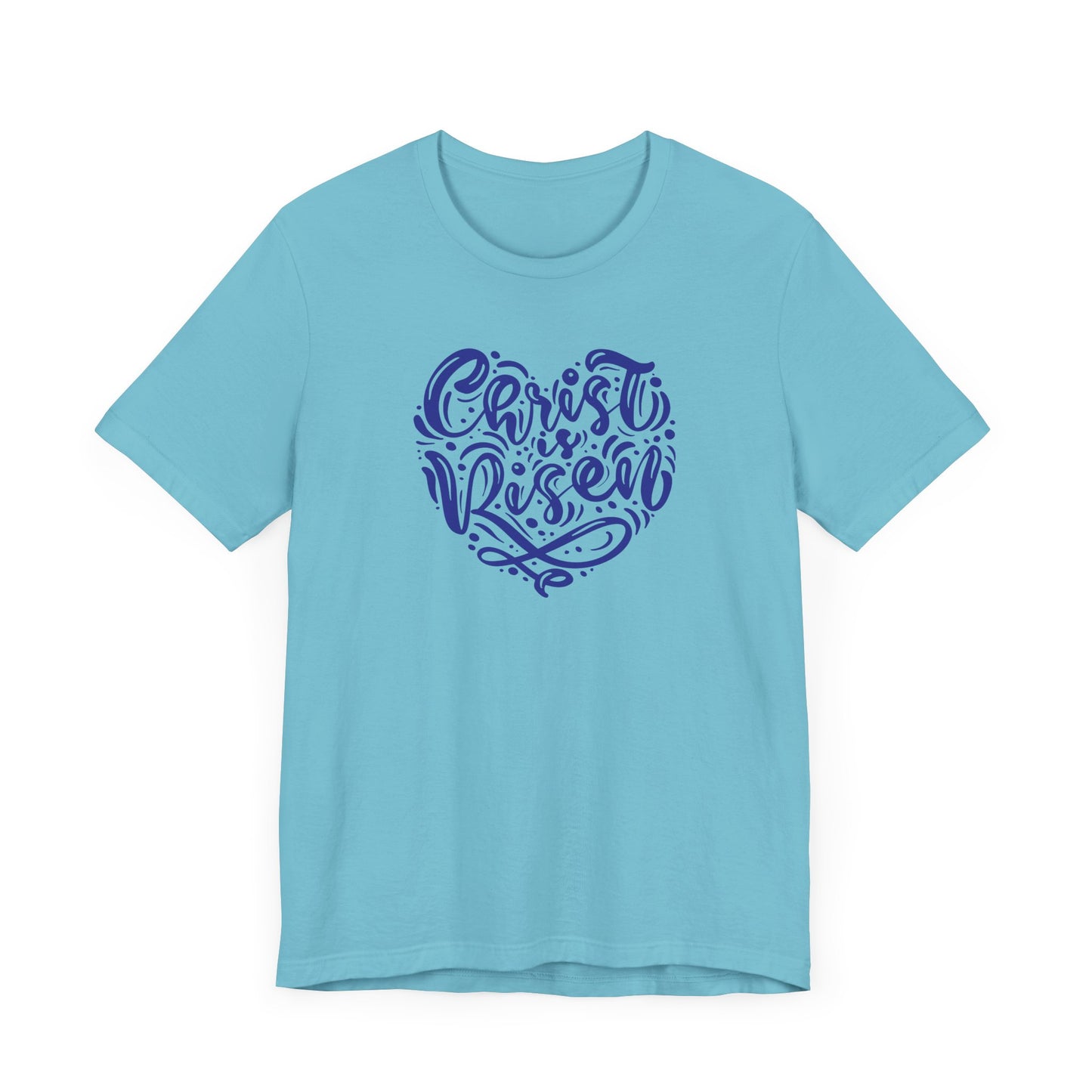 Unisex Jersey Short Sleeve Tee Easter 'Christ is Risen' Heart Shaped Navy Print