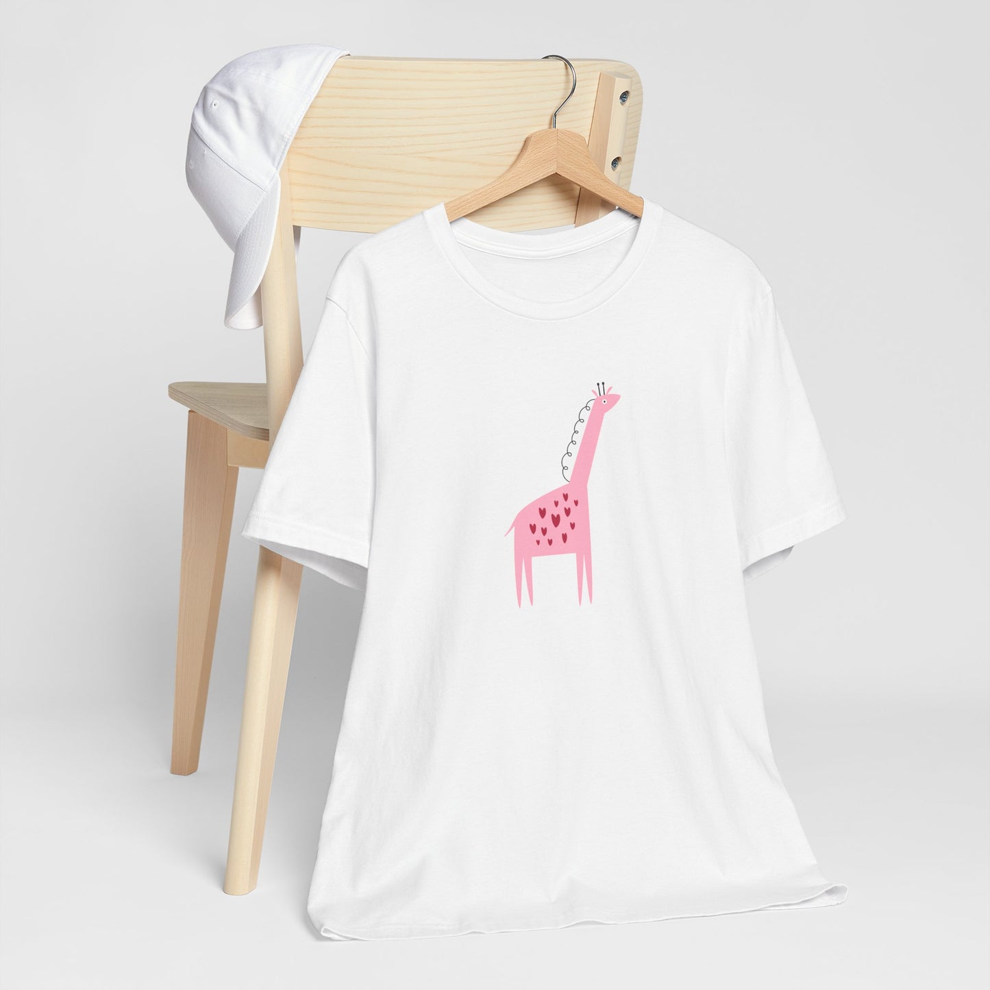 Adorable Pink Giraffe with Hearts Unisex Jersey Short Sleeve Tee