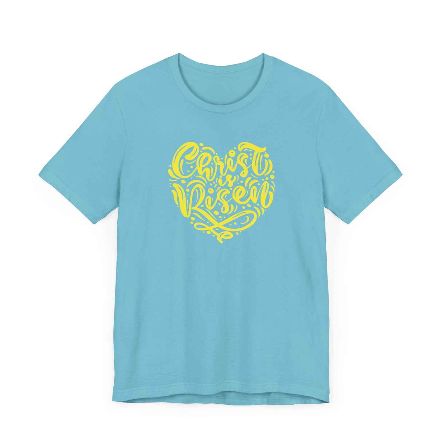 Unisex Jersey Short Sleeve Tee Easter 'Christ is Risen' Heart Shaped Yellow Print