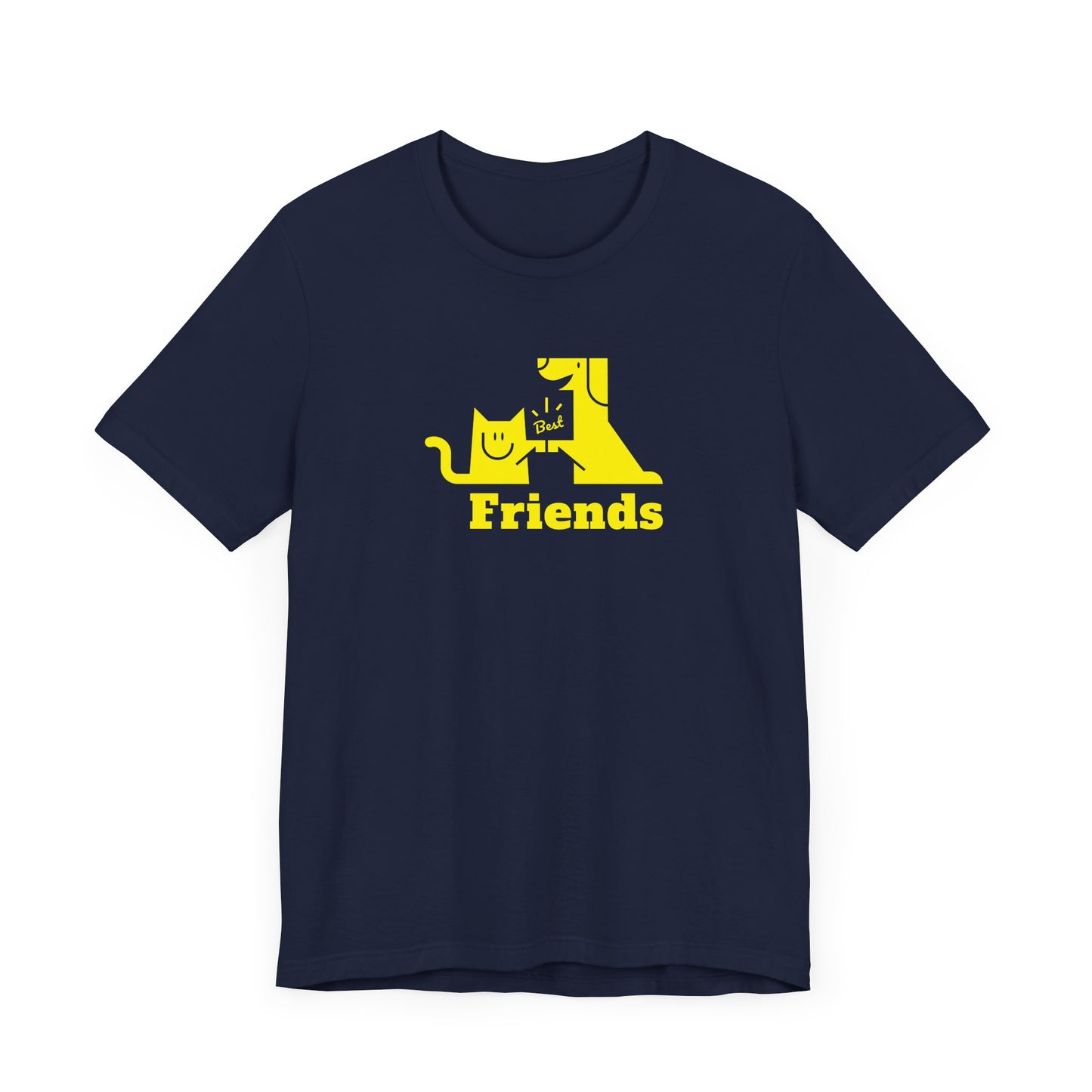 Unisex Jersey Short Sleeve Tee Cat & Dog Hi-5 Each Other Best Friends Yellow Print