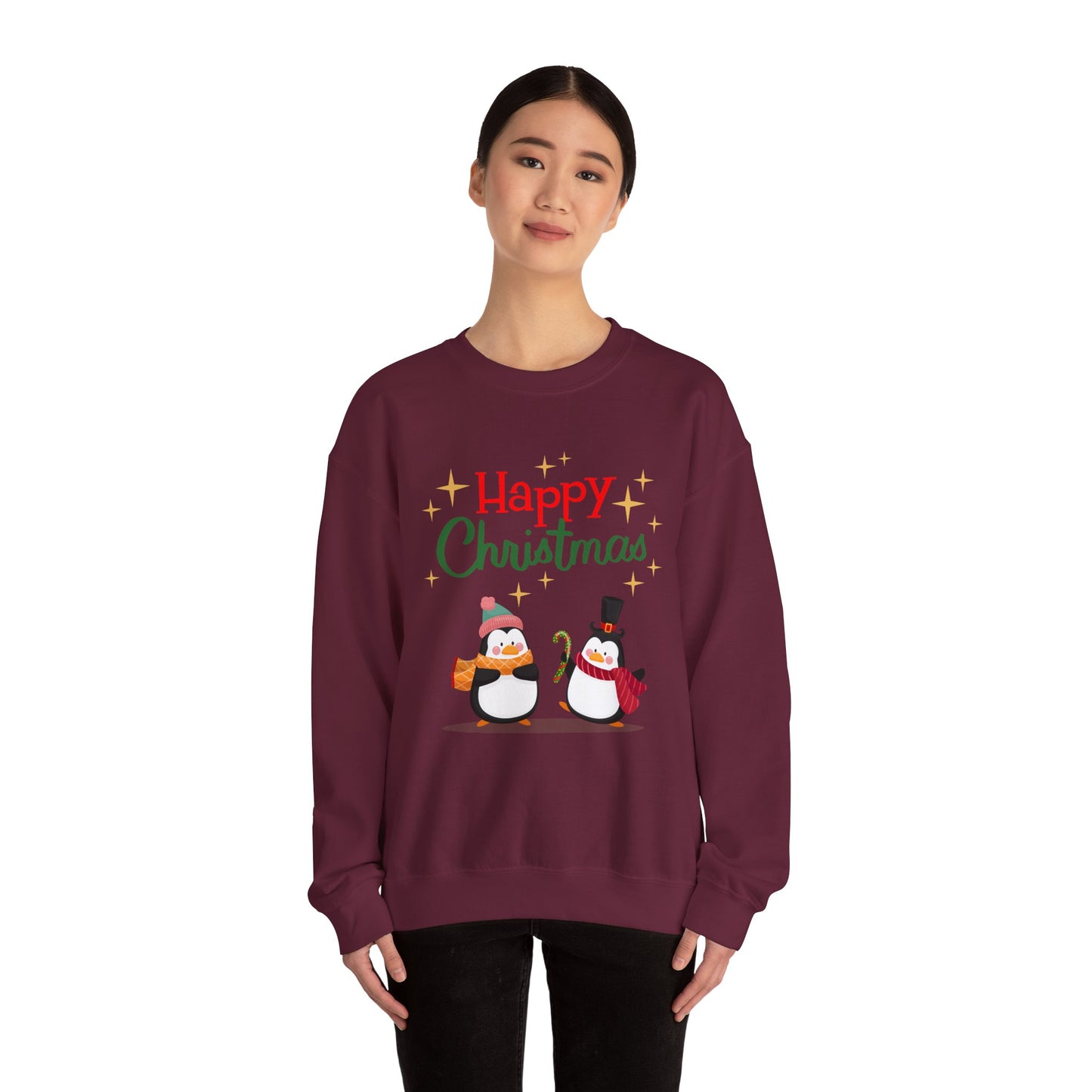 Unisex Heavy Blend Crewneck Sweatshirt Happy Christmas with Penguins 🎄🐧✨
